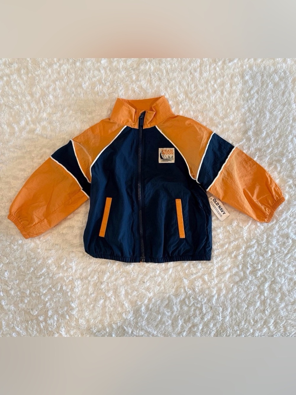 Old Navy Navy and Orange Kids' Colorblock Windbreaker